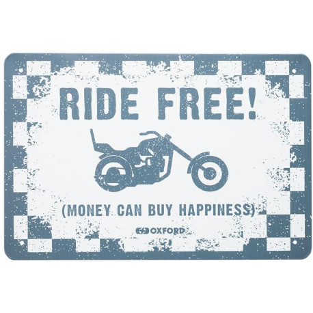 Plechová cedule RIDE FREE, OXFORD (bílá/černá, rozměr 30 x 20 cm)