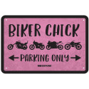 Plechová ceduľa BIKER CHICK, OXFORD (čierna/ružová, rozmer 30 x 20 cm)