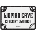 Plechová ceduľa WOMAN CAVE, OXFORD (čierna/biela, rozmer 30 x 20 cm)