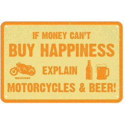 Plechová ceduľa BUY HAPPINESS, OXFORD (žltá/oranžová, rozmer 30 x 20 cm)