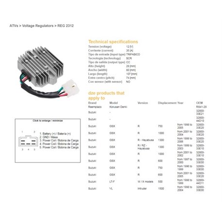 Regulátor dobíjení GZ Suzuki GSX-R 750 2000 - 2005