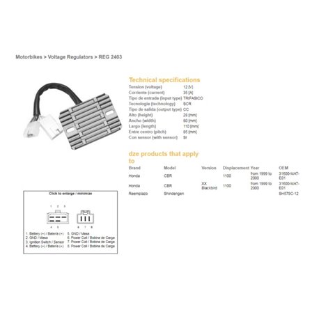 Regulátor dobíjení GZ Honda CBR 1100 XX 1999 - 2000