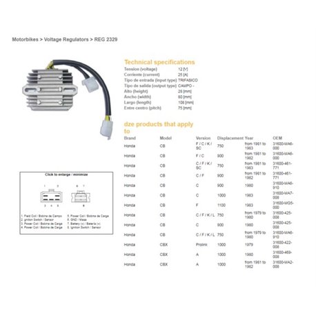 Regulátor dobíjení GZ Honda CBX 1000 Pro Link 1981 - 1982