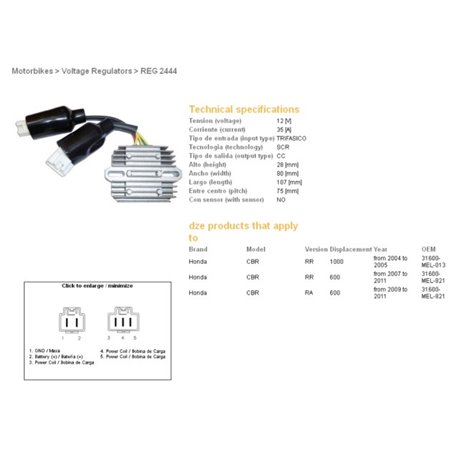 Regulátor dobíjení GZ Honda CBR 600 RR 2007 - 2012