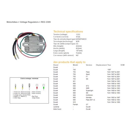 Regulátor dobíjení GZ Ducati 900 Superlight 1994 - 1997